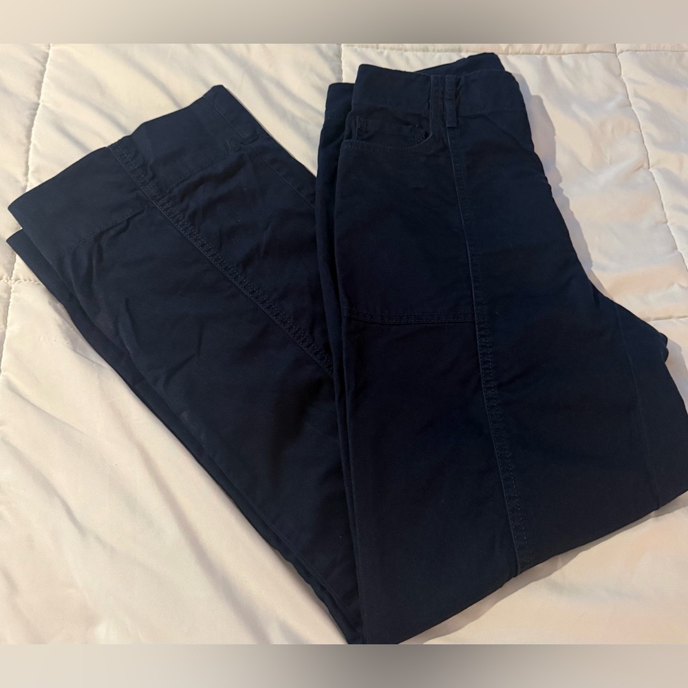 LOFT DEEP SPACE BLUE SEAMED TWILL PANTS SIZE 0 PETITE